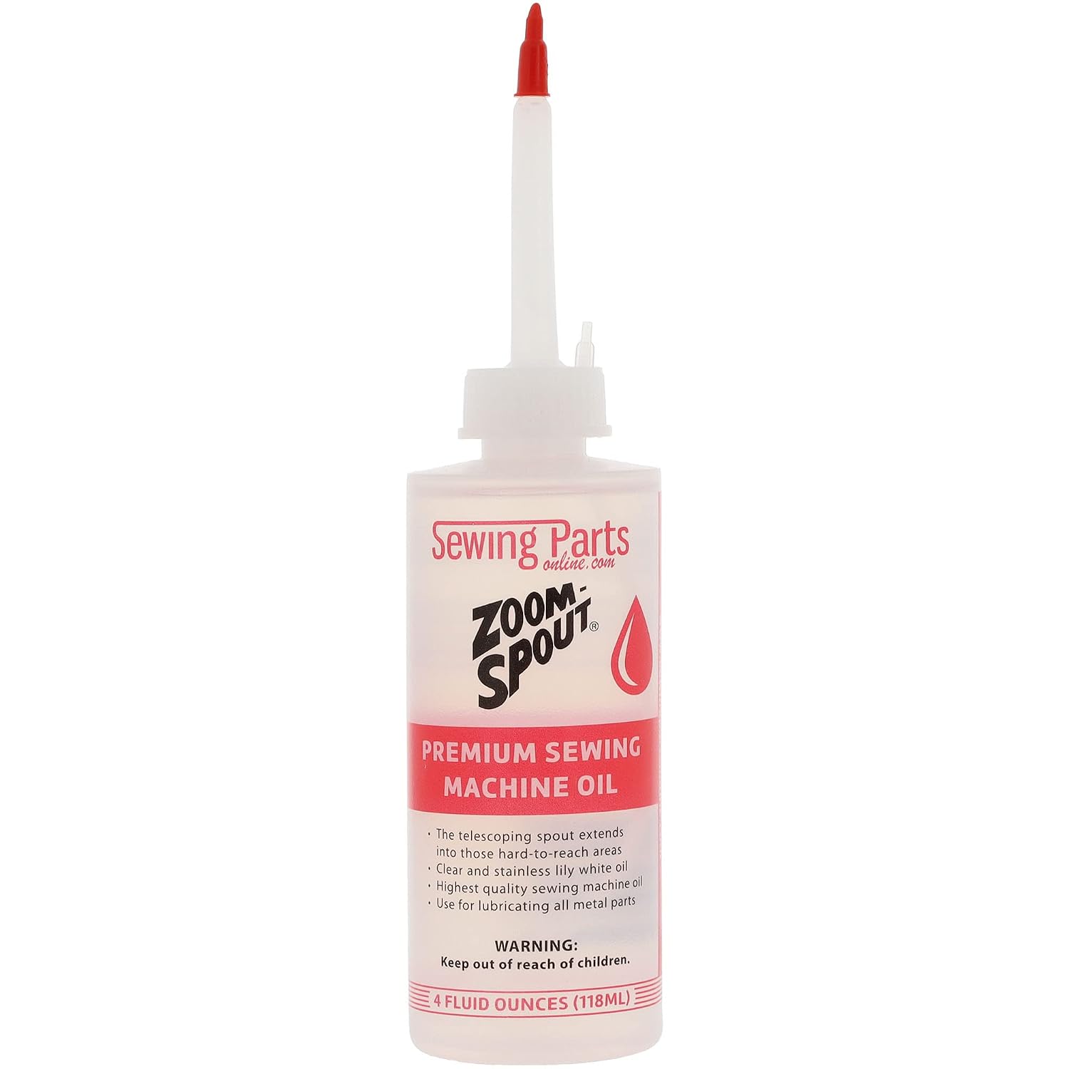 Premium Sewing Machine Oil with Zoom Spout Oiler | 4FL OZ of Stainless Lily White Oil with Flexible